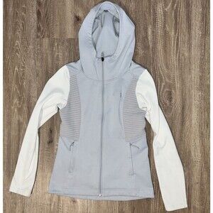 North Face Jacket Womens XS Gray Full Zip Pockets Hooded Ribbed Sides Walking